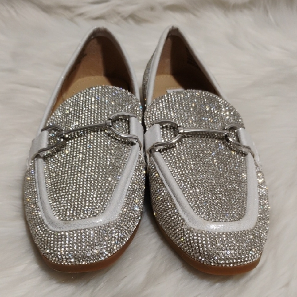 (#95) SALE!NWOT Steve Madden Rhinestone Covered Glittering Silver Loafers Sz.6.5 - Picture 4 of 14
